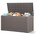PayLessHere Deck Box 100 Gallons Waterproof Storage Box Bench with keyhole for Outdoor Garden Pool Patio Storage,Tan