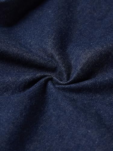 Image of The Souled Store Denim Shirt: Regal Men and Boys Short Sleeve Spread Collar Dark Blue Solid Cotton Lightweight Basic Everyday Office Wear Easy to Style Drop Shoulder Streetwear Casual Oversized Shirt
