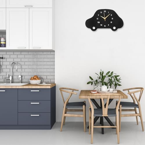Image of Car Shape Metallic Analog Wall Clock for Living Room, Bedroom, Kids Room & Hall | Stylish Home Decor Wall Clock | Battery Operated, Modern Design | Black Color | 38 x 22 CM