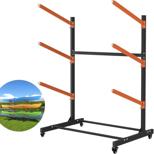 3 Levels Kayak Storage Rack, Heavy Duty Freestanding Sup Storage Stand, Storage Rack for Kayaks, SUPs, Canoe and Paddleboard for Indoor, Outdoor, Garage, Shed, Dock…(Wood)