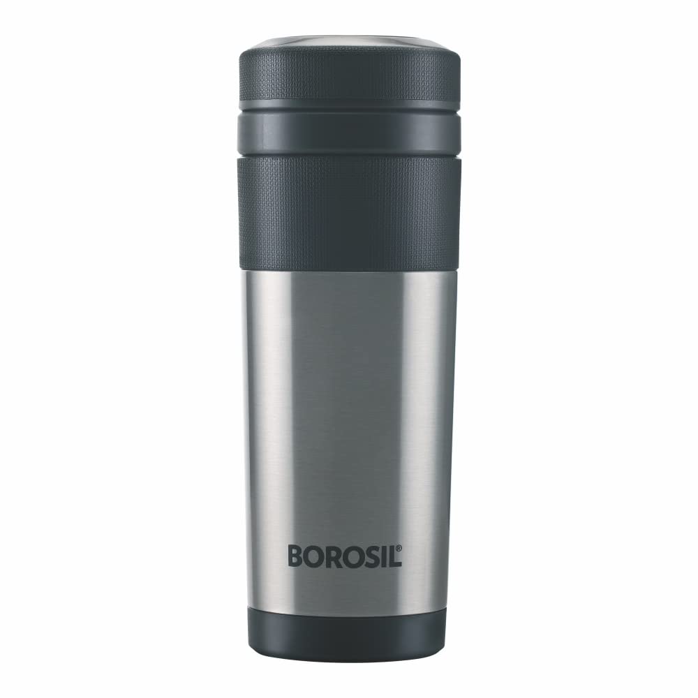Borosil 350ml Hydra Travelmate Stainless Steel Travel Mug | 8 Hours Hot & 14 Hours Cold | Double Wall Vacuum Insulated | Tea & Coffee Spill Proof Flask for Office, School & College