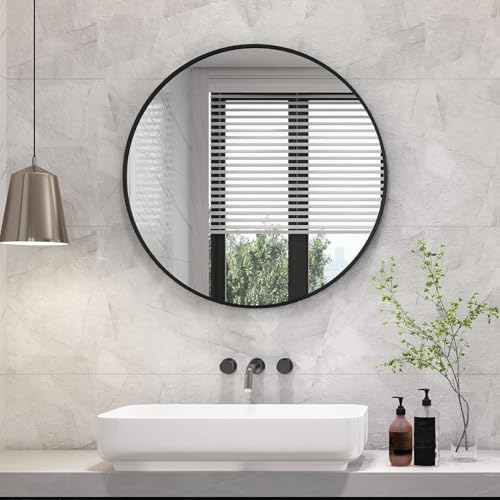 Image of Sidra Decor Round Wall Mirror with Black Metal Frame for Home Decoration | Circle Hanging Mirror for Bathroom, Living Room, Bedroom | Modern Vanity Wall Decor & wash Basin (Black 18 Inch)