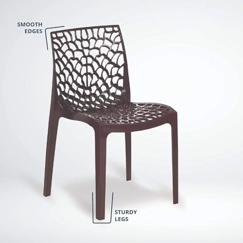 Image of Binani Web Designer Plastic Chair for Home, Office and Restaurant and Cafe|Armless Chair for Dining Room| Heavy Duty Outdoor Plastic Chair | Designer Balcony Chair (4, Brown)