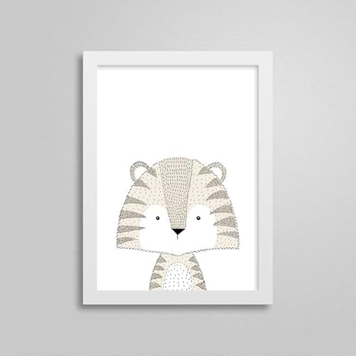 Quadro para quarto de bebê - Urso, Girafa, Coelho, Leão, Raposa e Tigre (18x24cm)
