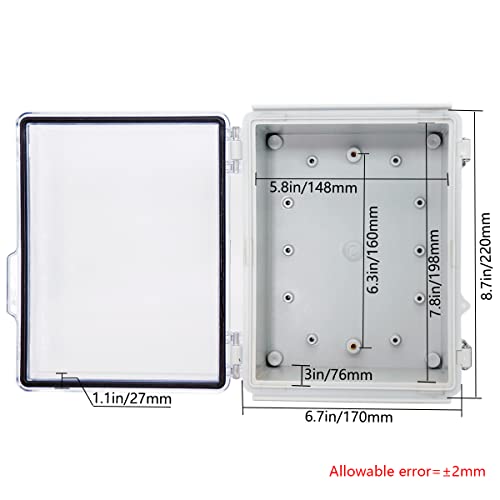 Zulkit Junction Box Abs Plastic Dustproof Waterproof Ip67 Electrical Boxes Hinged Shell Outdoor Universal Project Enclosure Grey Clear Cover, Stainless Steel Buckles 8.7 X 6.7 X 4.3 Inch #TOP1