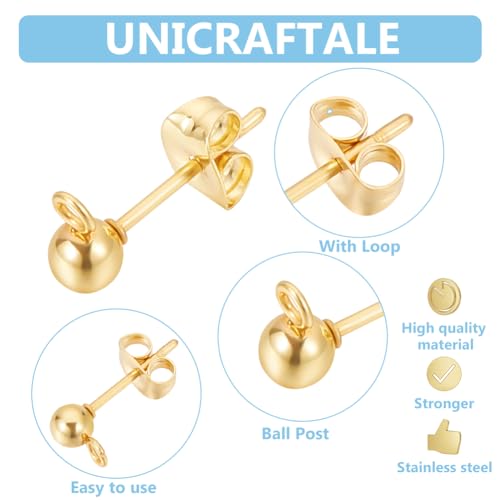 Miniatura 5 de Unicraftale 80pcs 2 Color 304 Pendientes De Bola De Acero Inoxidable Con Tuercas De Oreja Pendientes De Perno Con Bucle Poste De Pendiente De Bola Para Bricolaje Pin De Fabricación De Aretes De 0.8 Mm
