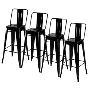 Warmiehomy Black Bar Stools Set of 4, Industrial Metal High Barstools Dining Chairs Kitchen Breakfast Bar Stools with Backs for Kitchen Island Counter Cafe Pub Bistro