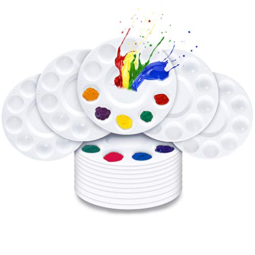 Haneye Paint Tray Palettes 15 Pcs, Round Plastic Pallets for Kid, Adult, Student Acrylic Oil Watercolor Craft Professional DIY Art Painting