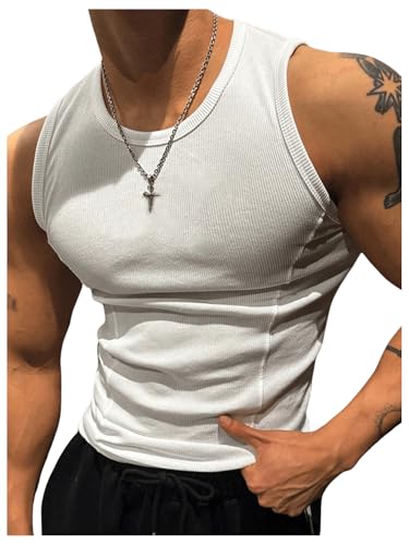 GORGLITTER Men's Ribbed Tank Top Summer Sleeveless Shirts Beach Workout Muscle Undershirt