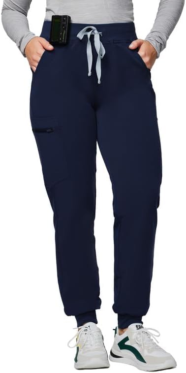 Kitmaz Medical Scrub Pants for Women - Mid Rise 4-Way Stretch Anti-Wrinkle Slim Fit Jogger Pants, Drawstring & 5 Pockets