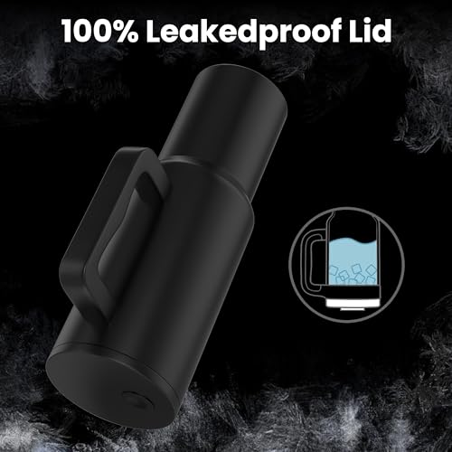 Image of enem Tumbler, Alpha Black, Insulated Premium Vacuum Leak Proof Stainless Steel Travel Mug with Handle, Lid & Straw, 1.2L for Coffee, Iced Tea, or Water