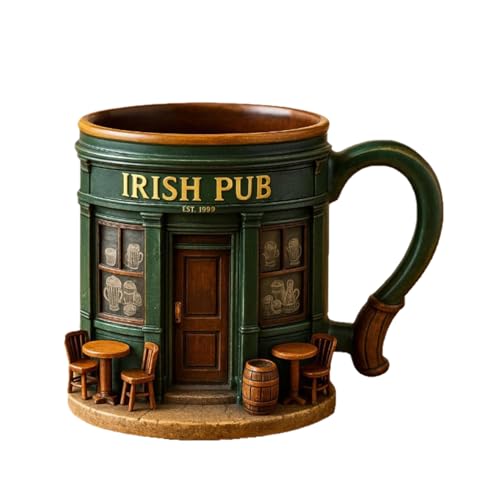 BommFu Tasses à café irlandaises 300 ml en résine 3D - Pour la journée de la Saint-Patrick à la maison et au bar