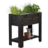 dobar® Hochbeet Urban mit Ablagefläche |Erhöhtes Gemüsebeet | Salatbeet aus Massiv-Holz | Pflanzkasten für Balkon/Garten/Terrasse | 80 x 40 x 78 cm | Anthrazit