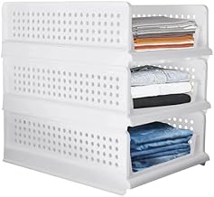 Pack of 3 Pcs (Small) Clothes Organizer For Wardrobe Cupboard| Foldable Stackable| MultiPurpose Adjustable Sliding Tray Basket| Almirah Closet Space Organiser| Shirt Stacker