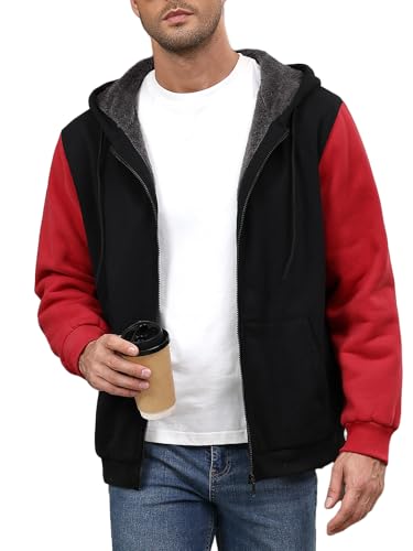 Auxo Heavyweight Sherpa Lined Hoodies for Men - Thick Fleece Jacket Full Zip Up Hoodie Warm Hooded Sweatshirts Winter Coats