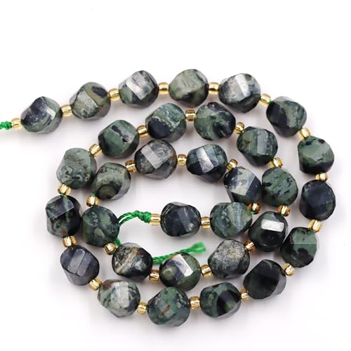 Malahill Wholesale Natural Stone Beads for DIY Jewelry Making Sold per Bag 5 Strands and one roll Cord Inside Faceted S Shape Green Eyes Jasper 10mm