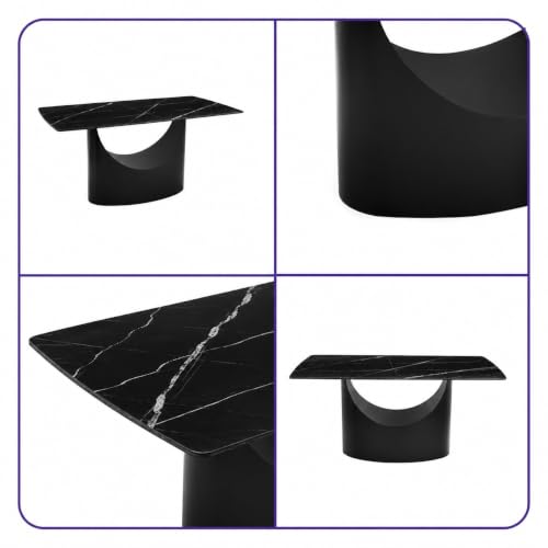 Image of Wakefit Taco Dining Table - Colonial Black - 6 Seater I Marble Finish I Vitrified Tile Top I Colonial Black