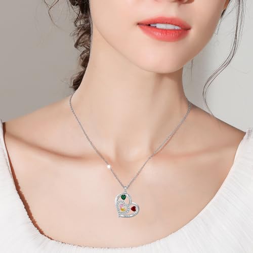 10K 14K 18K Gold Moissanite Personalized Family Birthstone Necklace for Women 1~6 Name Birthstone Heart Pendant Necklace Custom Name Birthstone Necklace for Mother’s Day Birthday Christmas4