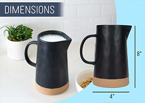 Nat & Jules Large Raw Bottom Matte Black 48 Ounce Ceramic Pitcher Jug #TOP1