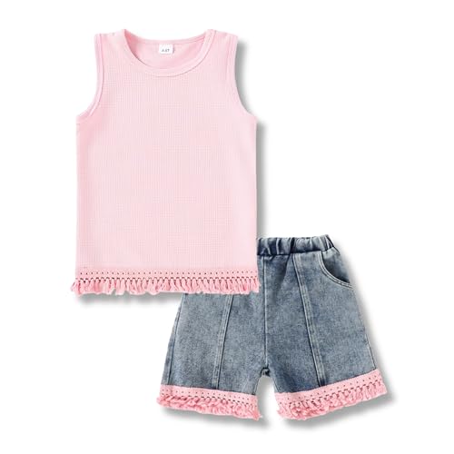 Girls 2 Piece Sleeveless Top & Denim Short Set