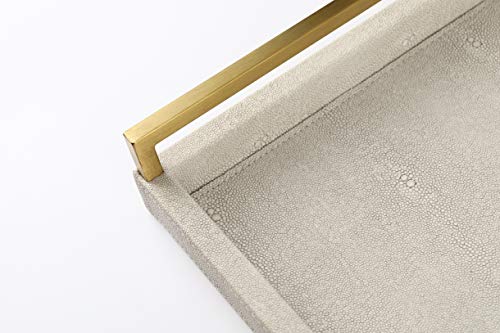 Wv Ivory Faux Shagreen Decorative Tray Pu Leather With Brushed Gold Stainless Steel Handle For Coffee Table, Ottoman, Console Table （Ivory #TOP2