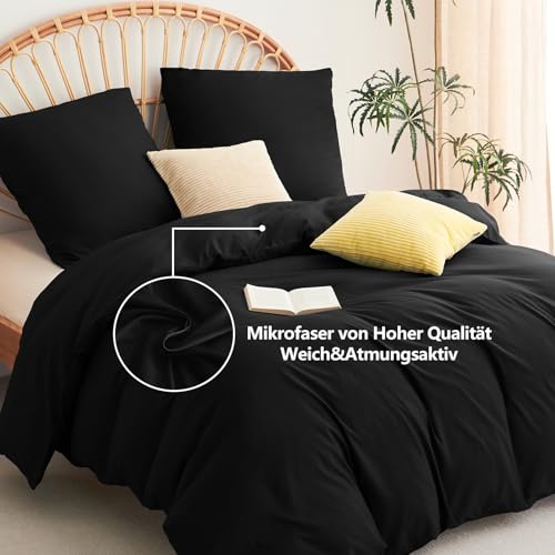 WAVVE Parure de Lit 220x240 Housse de Couette 240x220 avec 2 Taies d'oreiller 65x65 cm Parure de Lit 2 Personnes pour lit 180x200 avec Fermeture Éclair Sets de Housse Couette Noir 220 x 240 – vue 2