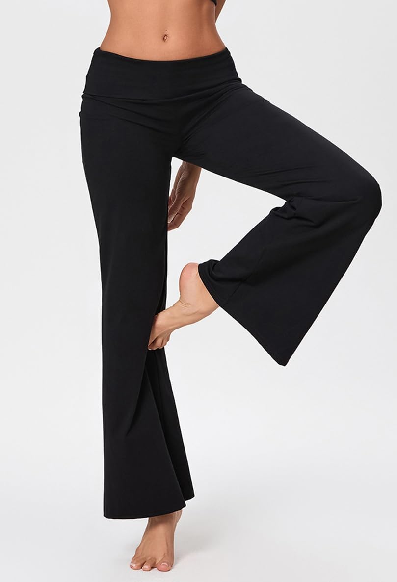 Adoeren Women Fold Over Straight Leg Yoga Pants Low Rise Leg Sweatpants Y2k Flare Lounge Leggings Bell Bottoms
