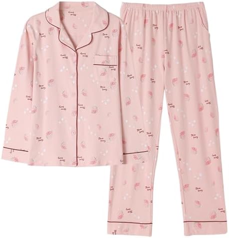 GOSO Girls Cotton 2pcs PJS Button Down Pyjamas Set Long Sleeves Loungewear Set Nightwear for Winter/Autumn, Breathable Cute Sleepwear Set for Teen Girls Big Girls