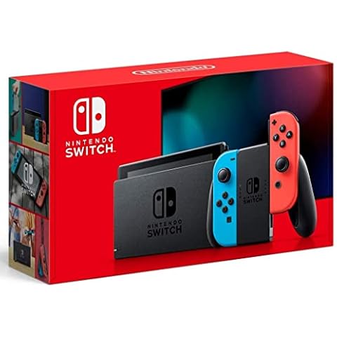 Nintendo Switch with Neon Blue and Neon Red Joy‑Con Cover