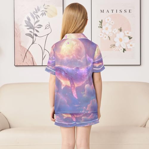 ALAZA Moon Whale Sky Cloud Satin Pajamas Set Short Sleeve Button Down Sleepwear Summer Pjs 2 Piece4