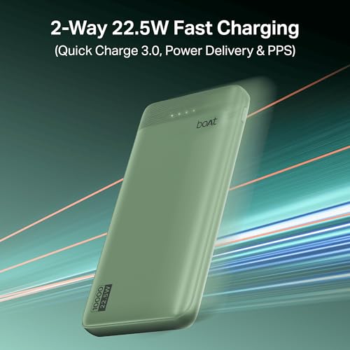 Boat EnergyShroom PB300 Activ 10000mAh Power Bank with 22.5W Fast Charging, 3X Output Ports, Supports Android, iPhone, Tablets, Earbuds (Mint Green) view 2