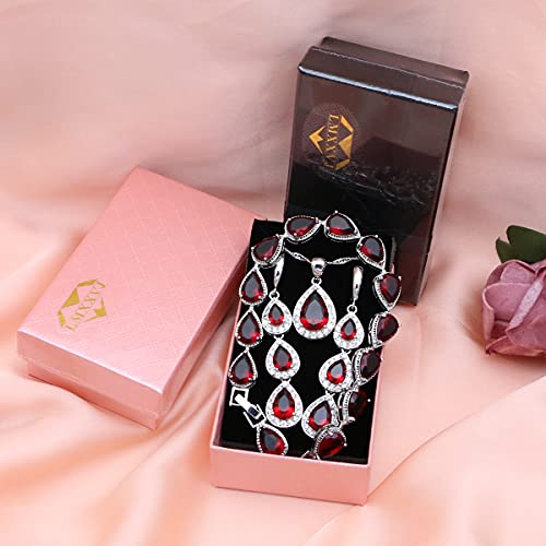 Lmxxvj Necklace Long Earrings Bracelet Set, White Gold Plated Created Blue Sapphire Jewelry Set Wedding Party Gift Jewelry For Women Bridal Bridesmaid (Ruby Red) #TOP5