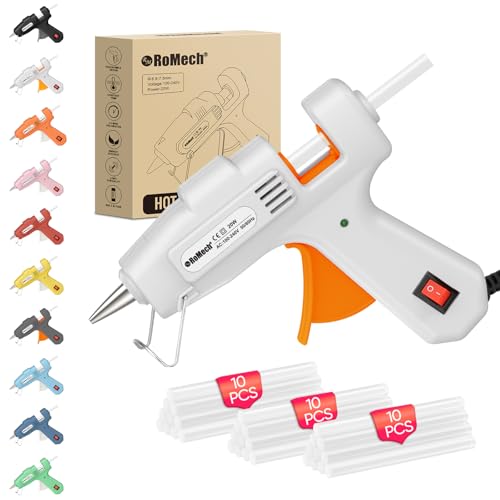 Image of ROMECH 20W Mini Hot Glue Gun with 30 Glue Sticks Set, Fast Preheating Hot Glue Gun Kit Heavy Duty Gluegun for Craft, DIY, Repairs (White)
