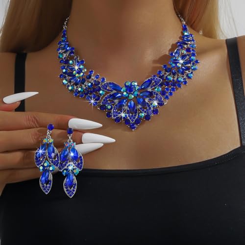 Image of Shining Diva Fashion Stylish Design Fancy Crystal Necklace Jewellery Set for Women | Trendy Celebrity Inspired Jewellery