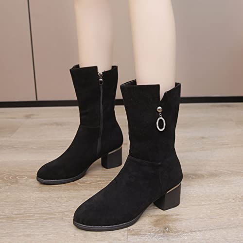 Bottines blanches femmes à talons carrés fermeture éclair - 3
