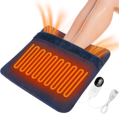 Double Sided Electric Foot Warmer with LCD Display, Foot Heating Pad, Navy