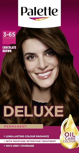 Palette Deluxe Creme Colouration 3-65 Chocolate Brown Hair Dye, Permanent Hair Dye, Long-Lasting Hair Colouring with Moisture Retention Treatment and 100% Grey Coverage
