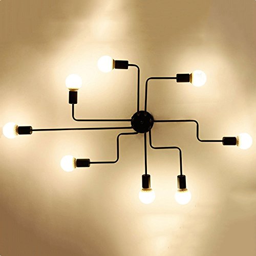 KMYX 8 têtes intage En Fer Forgé Grand Balck Plafond Pendant Lampe Industrielle 8 lumières Plafond Suspension Lumière Décor Chambre Bureau Salon Restaurant Café E27 Cover