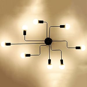 KMYX 8 têtes intage En Fer Forgé Grand Balck Plafond Pendant Lampe Industrielle 8 lumières Plafond Suspension Lumière Décor Chambre Bureau Salon Restaurant Café E27