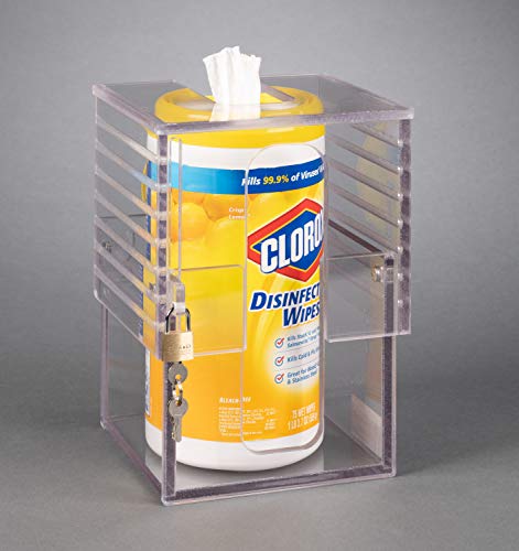 Universal Wipe Cannister Holder-Locking, Adjustable (Padlock, Wall Mount)