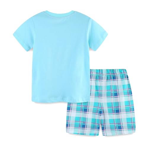 Image of HILEELANG Toddler Boy Summer Short Clothes Sets Cotton Crewneck Tees Shorts Pocket Adjustable Knite Shorts Playwear Sets