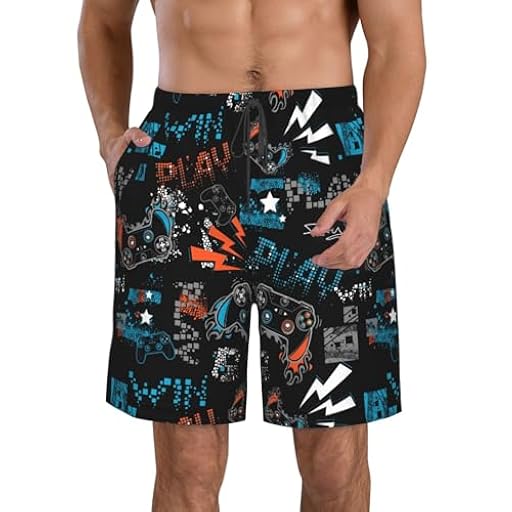 GONGTAOMO Pantalones cortos de playa para hombre, pantalones cortos de natación para hombre, pantalones de natación de verano para hombre, Divertido videojuego, Medium | Ya disponible en tu tienda friki favorita! En mundofriki.es!