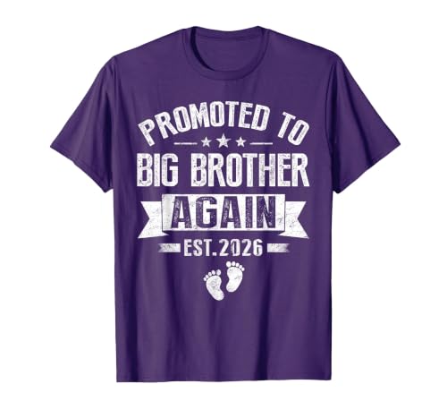 Promoted to Big Brother Again Est 2026 Announcement T-Shirt, Men, Purple, Medium