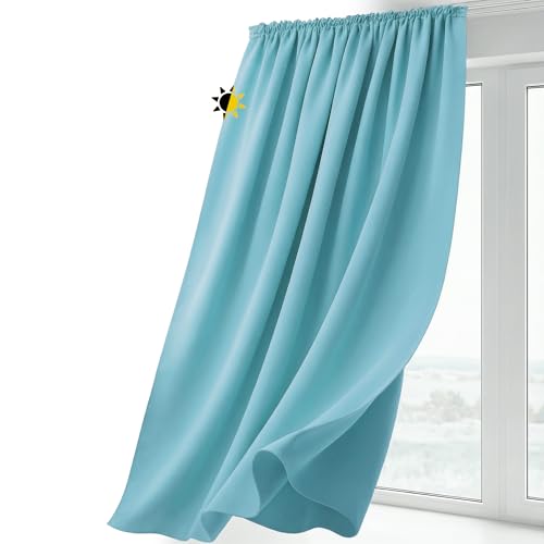 BEAUTEX Verdunkelungsgardine mit Kräuselband U-Band, Blackout Vorhang Blickdicht abdunkelnd, Größe und Farbe wählbar (Breite: 300 cm, Höhe: 245 cm, Himmelblau)