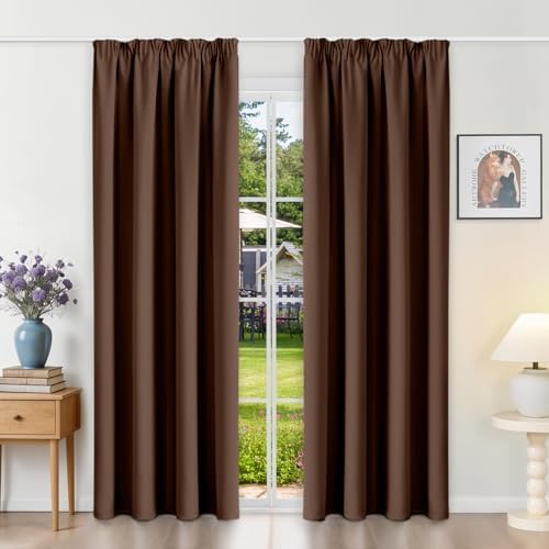 Runyéla Vorhänge Blickdicht mit Kräuselband Thermovorhänge Kälteschutz | 200Hx140Bcm,Braun,2er Set,Verdunkelungsvorhänge für Schienensystem,Gardinen für Wohnzimmer,Blackout Curtain