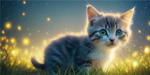 Broderie chat mignon grand format 70x140cm strass point de croix - 2