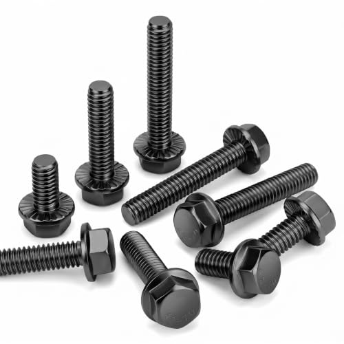 Image of Mellewell 1 /4-20 x 3 /4 inch Flanged Hex Head Bolts Flange Hexagon Screws, Stainless Steel A2 Black Finish, DIN 6921, 50 PCS