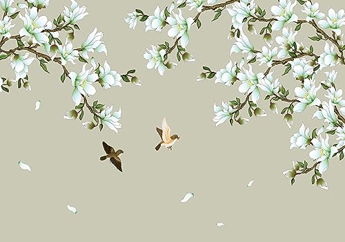 Wesmilewallpapaer Tapete Fototapete 3D Effekt Zweige Blumen Vögel Vintage Art 430x300cm Seide Vliestapete Wandbilder Wanddeko Wohnzimmer Schlafzimmer