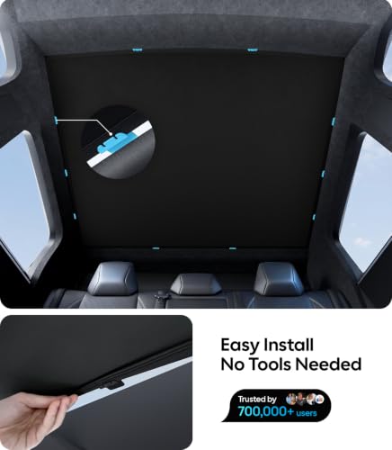 Image of Wigoo Tesla Cybertruck Sunshade Roof [Never Sag, Nano Ice-Crystal Coatings] 3rd-Gen Heat Insulation Glass Roof Sun Shade, Accessories for Tesla Cybertruck 2023~2026, Tesla Interior Black