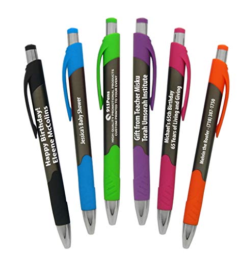 700 Pack, Personalized Writing Ink Ballpoint Novelty Pens, Smooth Rubber Grip Clicker pen, Custom Printed with Your Logo & Text, Promote your brand (Solid Barrel with Assorted Trim)